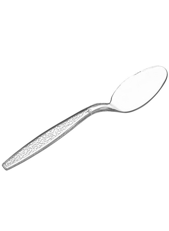 Gusto Comfy Package [100 Pack] Heavyweight Clear Plastic Tea Spoons with Engraved Design - Disposable Sturdy Plastic Utensils for Parties, Weddings, and Events - Image 2