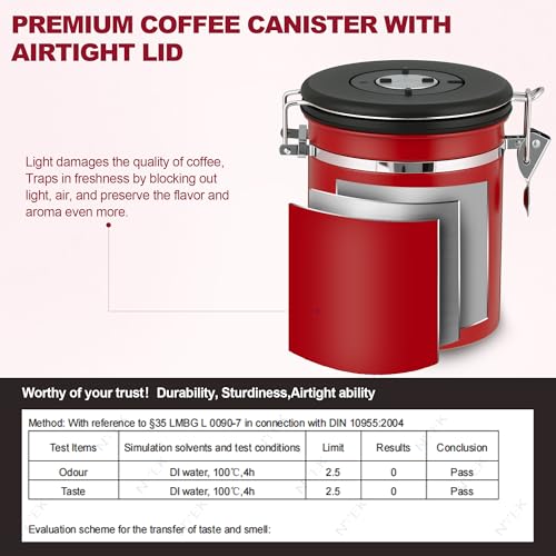 ShanSon Coffee Canister Airtight, Stainless Steel Bean Storage Container with Date Tracker & Scoop, Grounds Sugar Flour Tea Cereal Fits Kitchen Pantry, Ideal Gift for Coffee Lovers,16oz,Red - Image 4