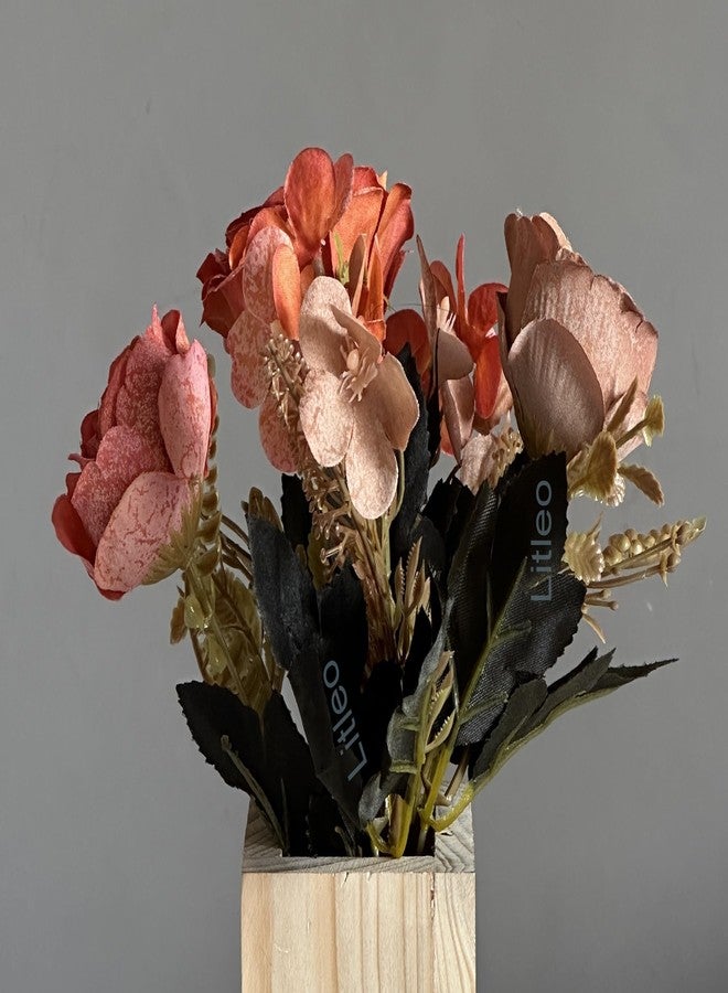 Litleo 1 Pcs Artificial Rose and Hydrangea Bouquet with Fern Accents, Cream White Flowers, Mixed Floral Arrangement (Without vase) (Dry OrangeBrown) - Image 1