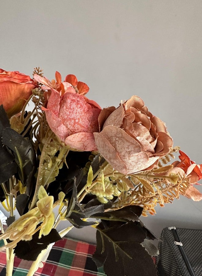 Litleo 1 Pcs Artificial Rose and Hydrangea Bouquet with Fern Accents, Cream White Flowers, Mixed Floral Arrangement (Without vase) (Dry OrangeBrown) - Image 4