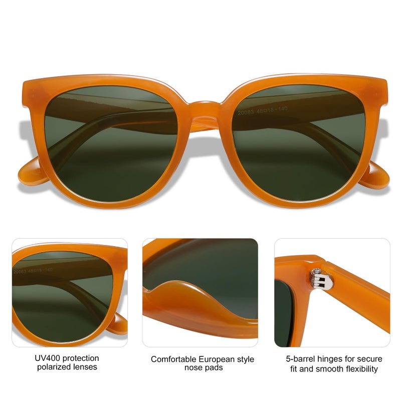 SOJOS Trendy Cat Eye Round Polarized Sunglasses for Women Fashion UV Protection Sunnies Sunglasses SJ2175, Orange Frame/Dark Green Lens - Image 4