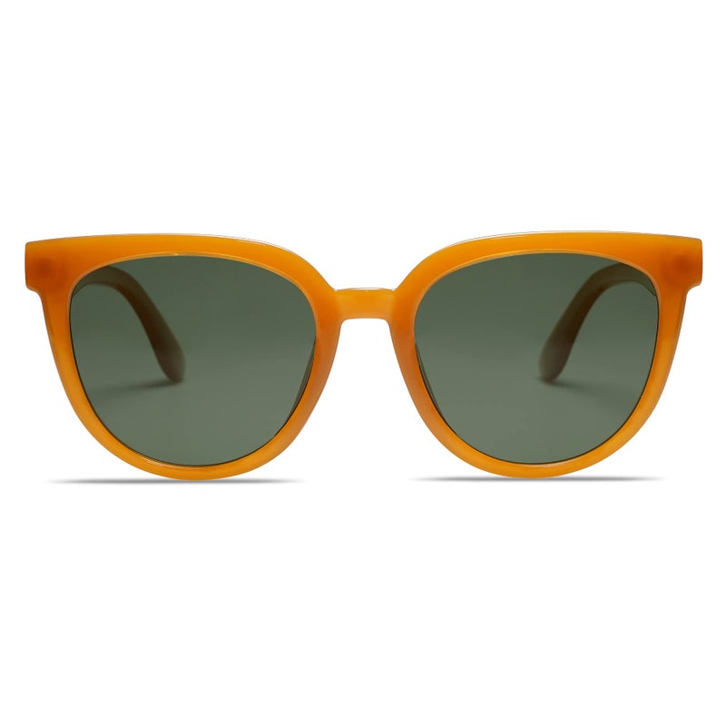 SOJOS Trendy Cat Eye Round Polarized Sunglasses for Women Fashion UV Protection Sunnies Sunglasses SJ2175, Orange Frame/Dark Green Lens - Image 1