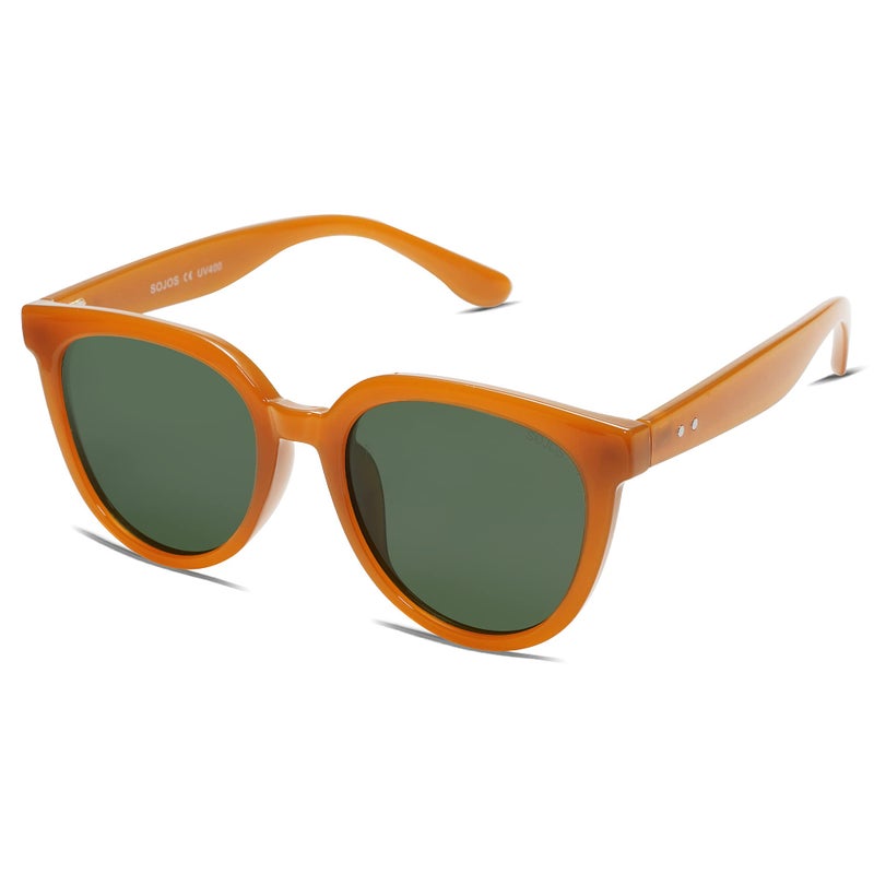 SOJOS Trendy Cat Eye Round Polarized Sunglasses for Women Fashion UV Protection Sunnies Sunglasses SJ2175, Orange Frame/Dark Green Lens - Image 2