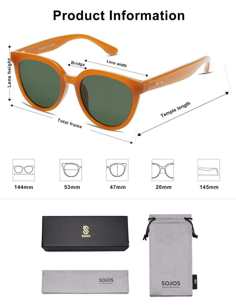 SOJOS Trendy Cat Eye Round Polarized Sunglasses for Women Fashion UV Protection Sunnies Sunglasses SJ2175, Orange Frame/Dark Green Lens - Image 5
