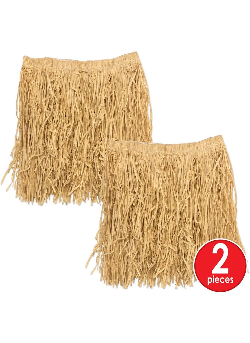 Beistle Beistle 2Pack Adult Mini Hula Skirts Hawaiian Costume Accessories  Tropical Theme Outfit Mini Paper Luau Grass Attire for Parties 36 W x 16 L  - Image 2