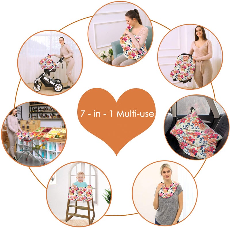 Hicoco Multi-use Carseat Canopy Cover - Breathable Breastfeeding Covers, Car Seat Covers for Babies, Stroller Canopy Cover (Mix Floral) - Image 4