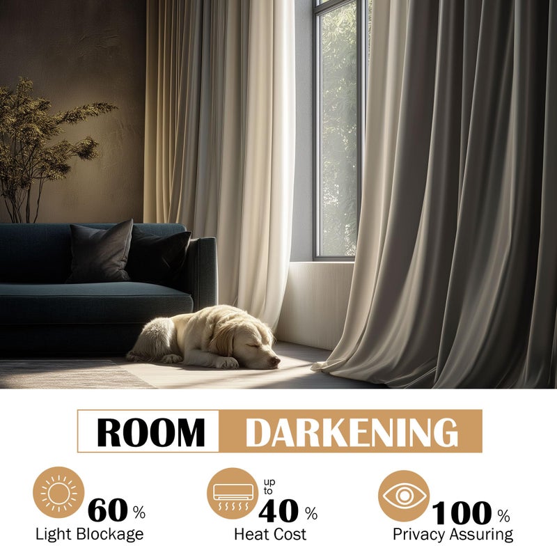 Beauoop Cream Velvet Curtains 96 Inches Long 2 Panels for Bedroom Living Room Soft Luxury Room Darkening Thermal Insulated Soundproof Rod Pocket Window Treatments Drapes, 52X96 Set of 2 - Image 3
