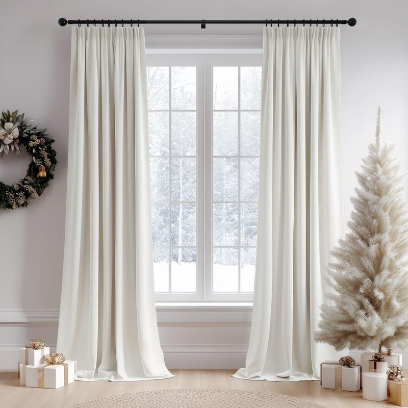 Beauoop Cream Velvet Curtains 96 Inches Long 2 Panels for Bedroom Living Room Soft Luxury Room Darkening Thermal Insulated Soundproof Rod Pocket Window Treatments Drapes, 52X96 Set of 2 - Image 1