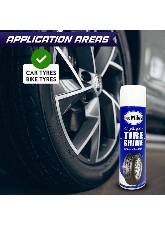 100Miles Tire Shine Spray 500ml Pack of 3 – High Gloss Tire Polish & Protector for Car & Bike Tires, Restores Black Wet Look, UV & Water Resistant, Long Lasting Shine, Dust Dirt Repellent, Easy Spray Application, Acid Free Formula - Image 4