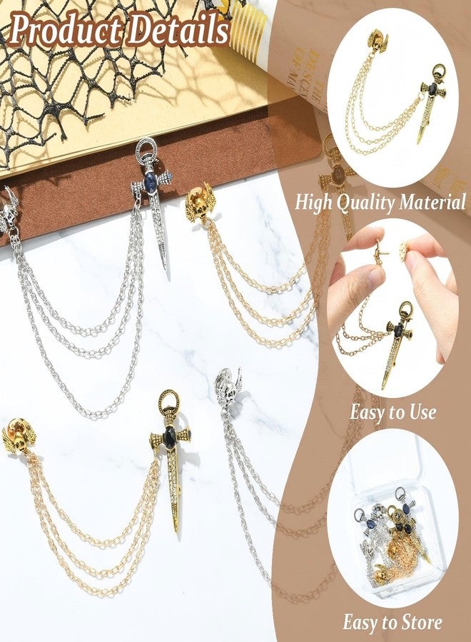 Airssory 4 Pcs 2 Colors Punk Long Tassel Chain Brooch Vintage Sword Skull Brooch Gothic Badge Sweater Shawl Clips Collar Brooch for Men and Women - Image 3