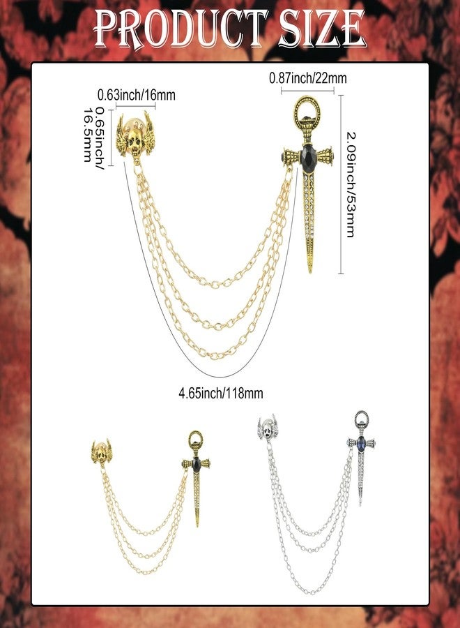 Airssory 4 Pcs 2 Colors Punk Long Tassel Chain Brooch Vintage Sword Skull Brooch Gothic Badge Sweater Shawl Clips Collar Brooch for Men and Women - Image 2
