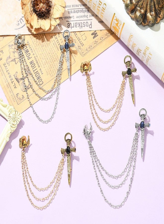 Airssory 4 Pcs 2 Colors Punk Long Tassel Chain Brooch Vintage Sword Skull Brooch Gothic Badge Sweater Shawl Clips Collar Brooch for Men and Women - Image 5