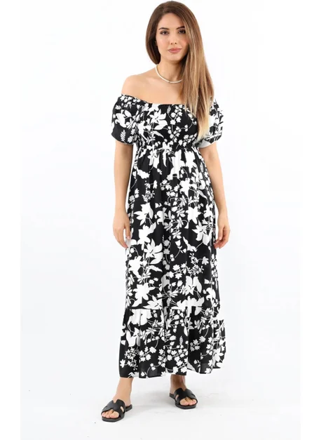 Ritnice Women's Positano Black Gimped Viscose Long Dress