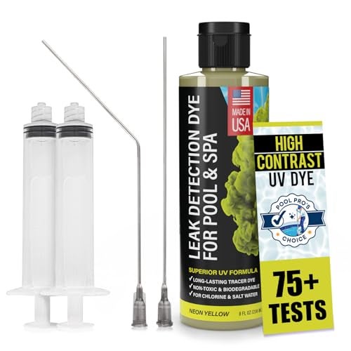Escentile Pool Leak Detection Dye Kit - with 2 Precision Applicators - Made in USA - Superior Long Lasting UV Pool Dye Easily Locates Leaks - for All Pool, Spa, & Hot Tub Types - 8 OZ (Fluorescent Yellow) - Image 1
