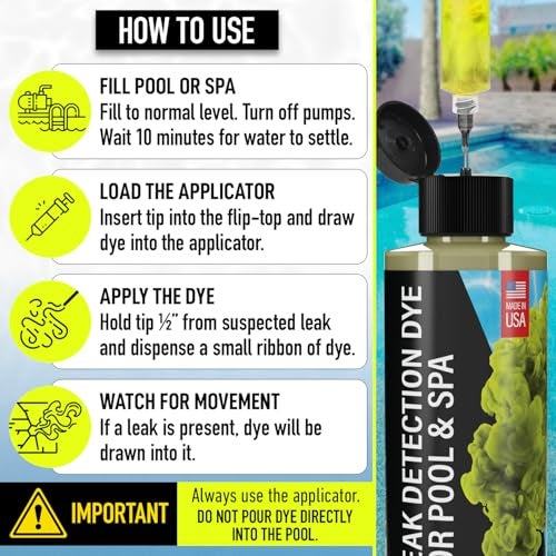 Escentile Pool Leak Detection Dye Kit - with 2 Precision Applicators - Made in USA - Superior Long Lasting UV Pool Dye Easily Locates Leaks - for All Pool, Spa, & Hot Tub Types - 8 OZ (Fluorescent Yellow) - Image 5