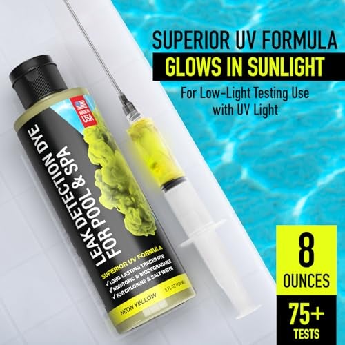 Escentile Pool Leak Detection Dye Kit - with 2 Precision Applicators - Made in USA - Superior Long Lasting UV Pool Dye Easily Locates Leaks - for All Pool, Spa, & Hot Tub Types - 8 OZ (Fluorescent Yellow) - Image 4