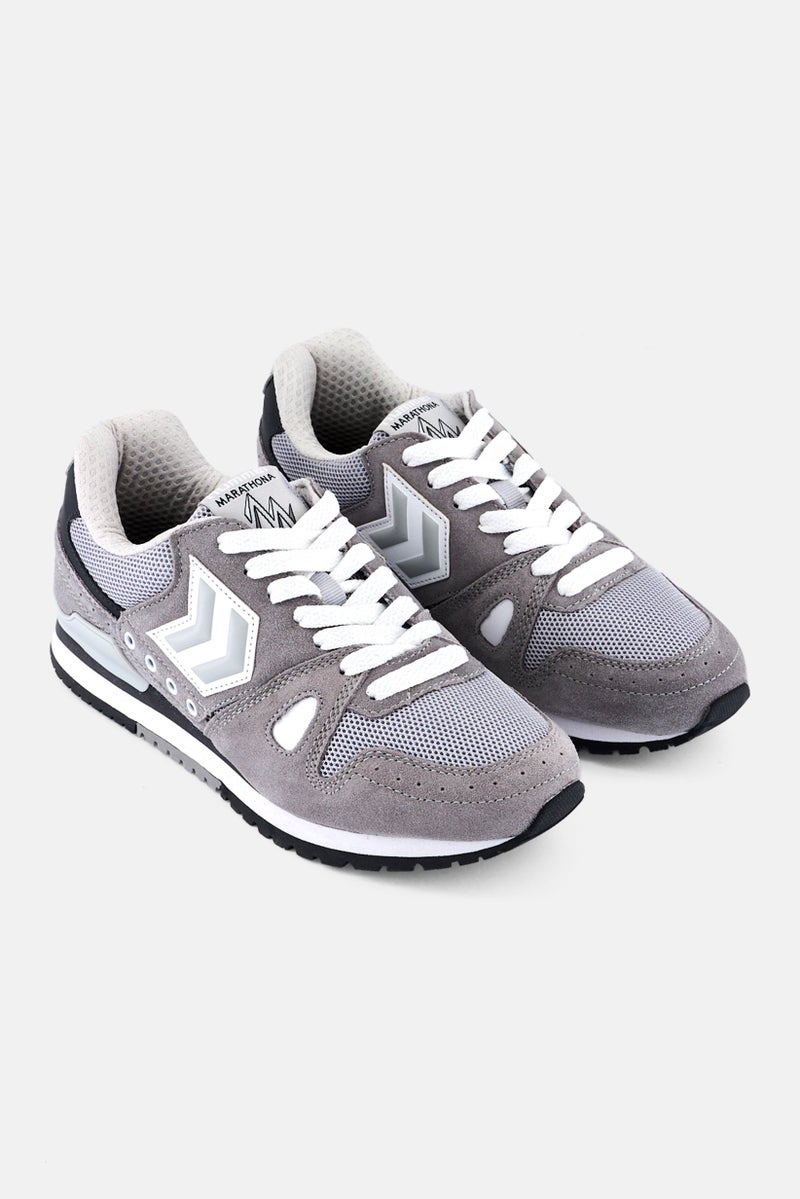 Hummel Kids Boy Marathona Suede Lace Up Running Shoes, Grey - Image 1