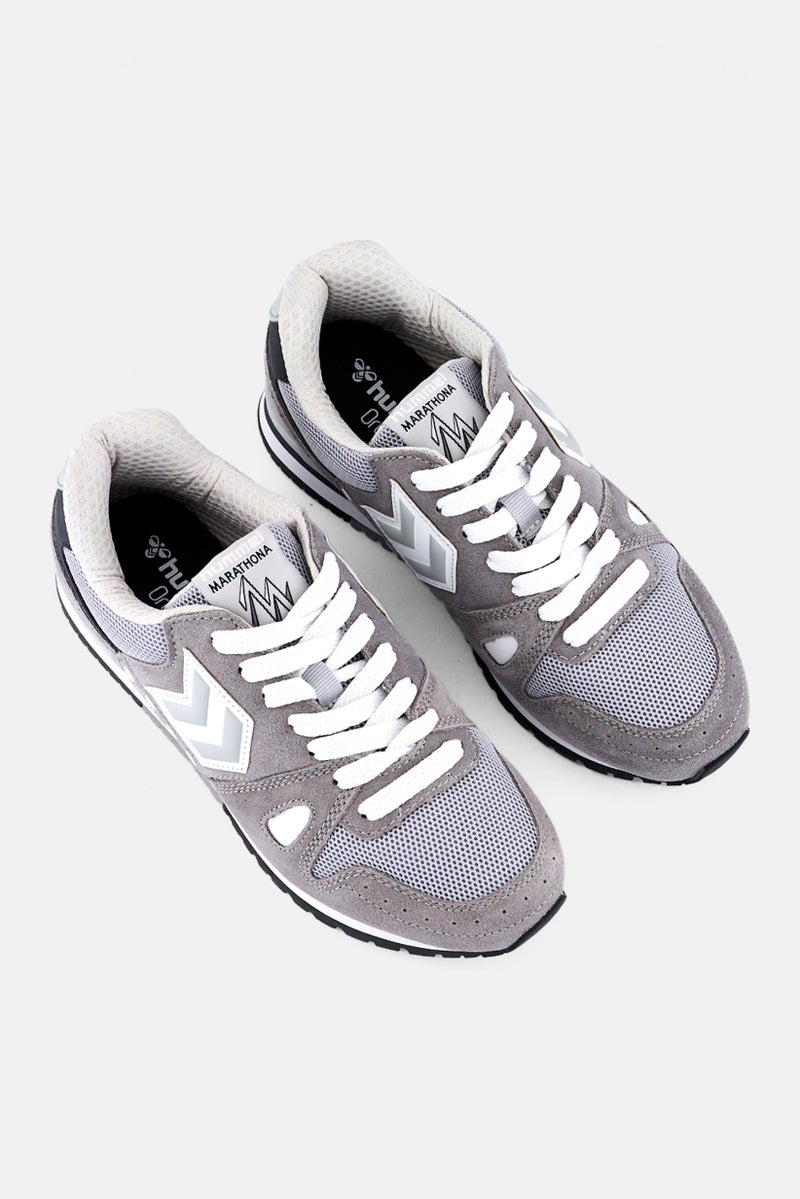 Hummel Kids Boy Marathona Suede Lace Up Running Shoes, Grey - Image 4