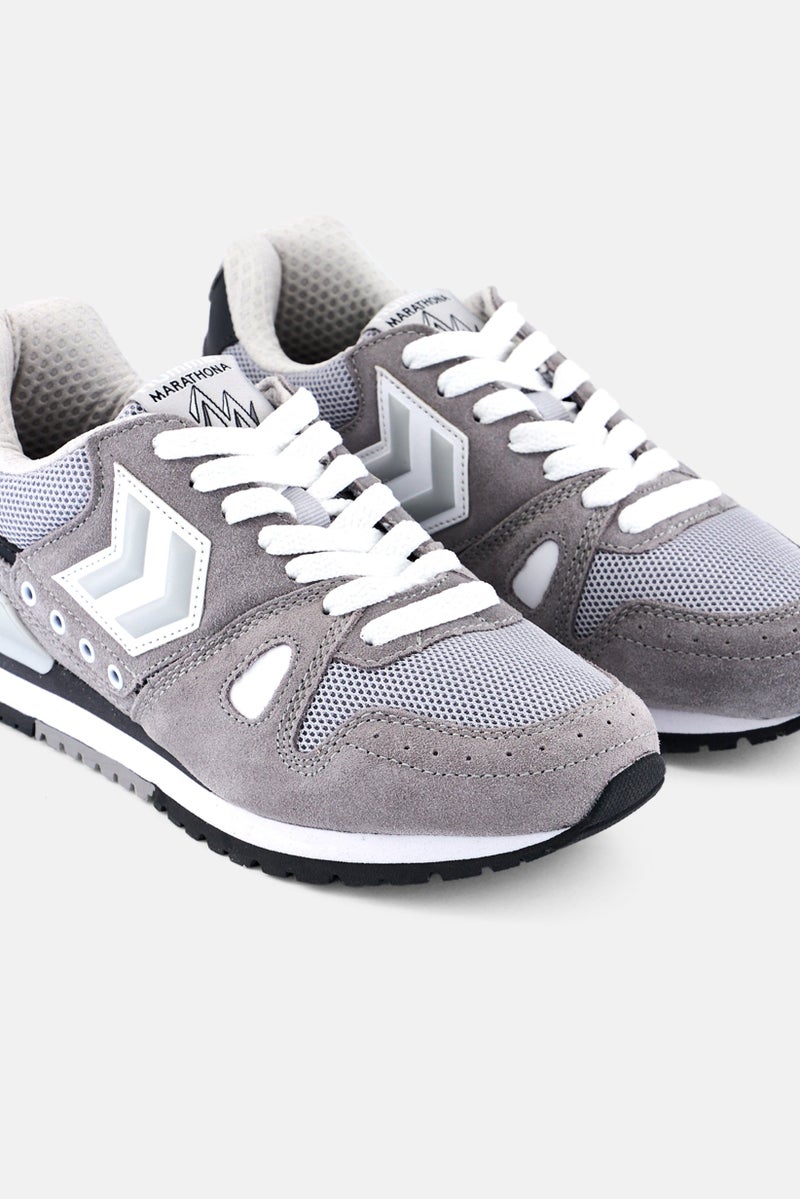 Hummel Kids Boy Marathona Suede Lace Up Running Shoes, Grey - Image 3