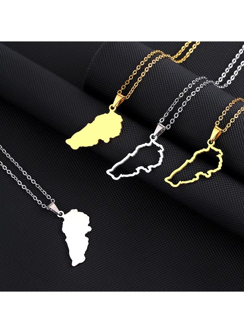 Lebanon Map Necklace  – Lebanese Inspired Pendant - Map Outline Design - Silver