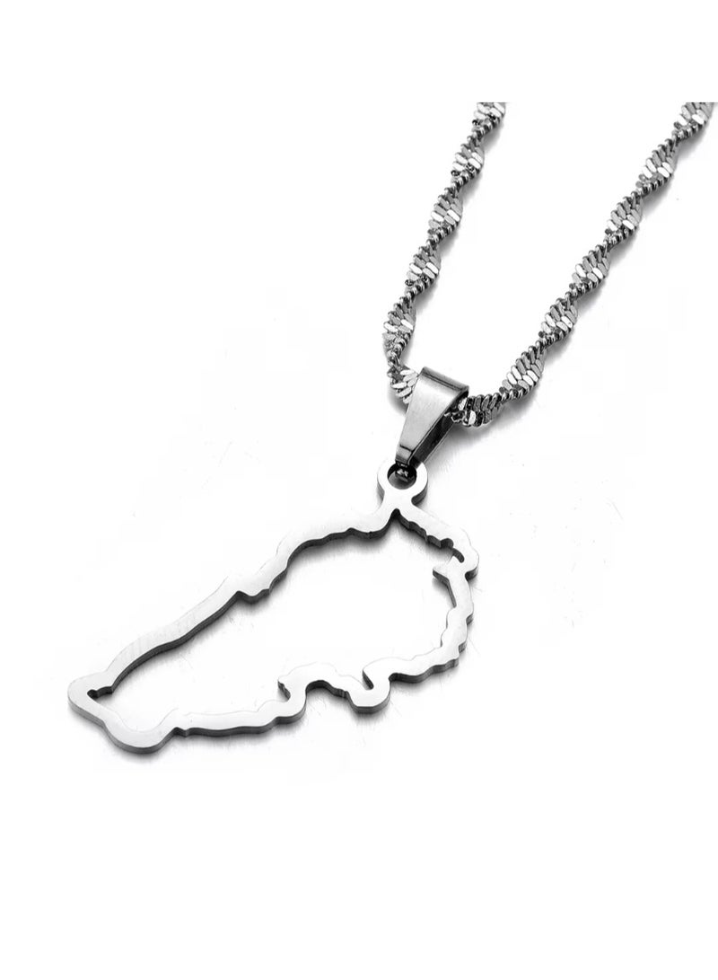 Lebanon Map Necklace  – Lebanese Inspired Pendant - Map Outline Design - Silver