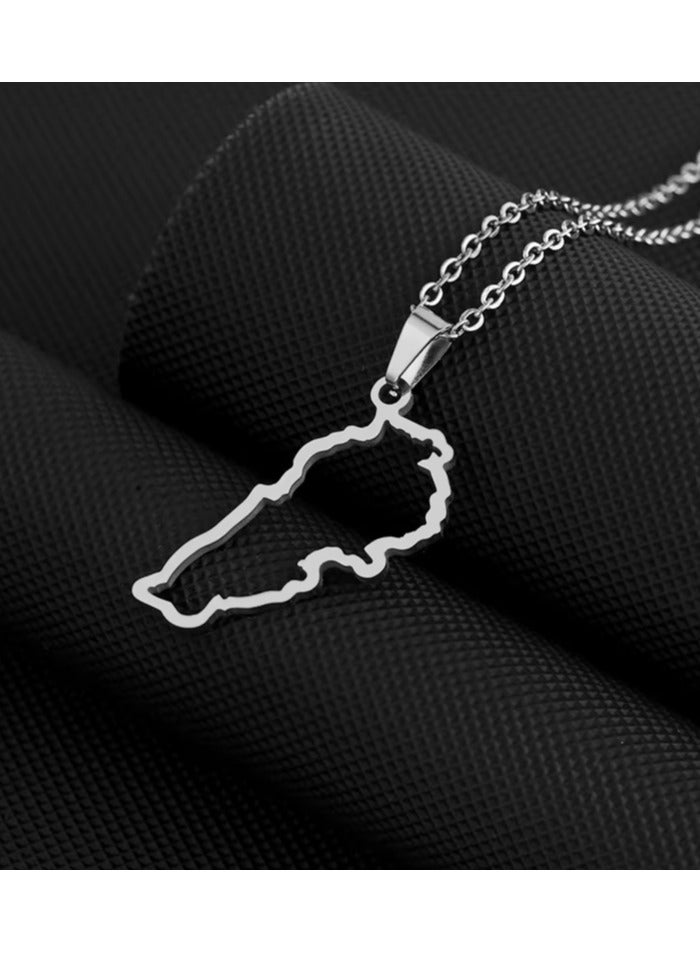 Lebanon Map Necklace  – Lebanese Inspired Pendant - Map Outline Design - Silver