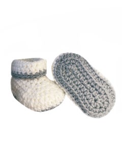 Pikkaboo Cuddles and Snuggles Crochet Baby Booties-White and Grey