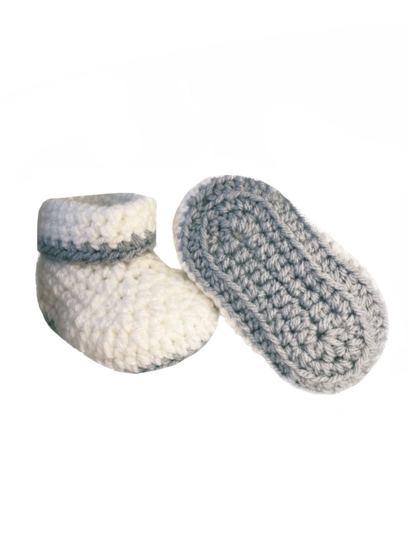 Pikkaboo - Pikkaboo Cuddles and Snuggles Crochet Baby Booties-White and Grey - Image 1