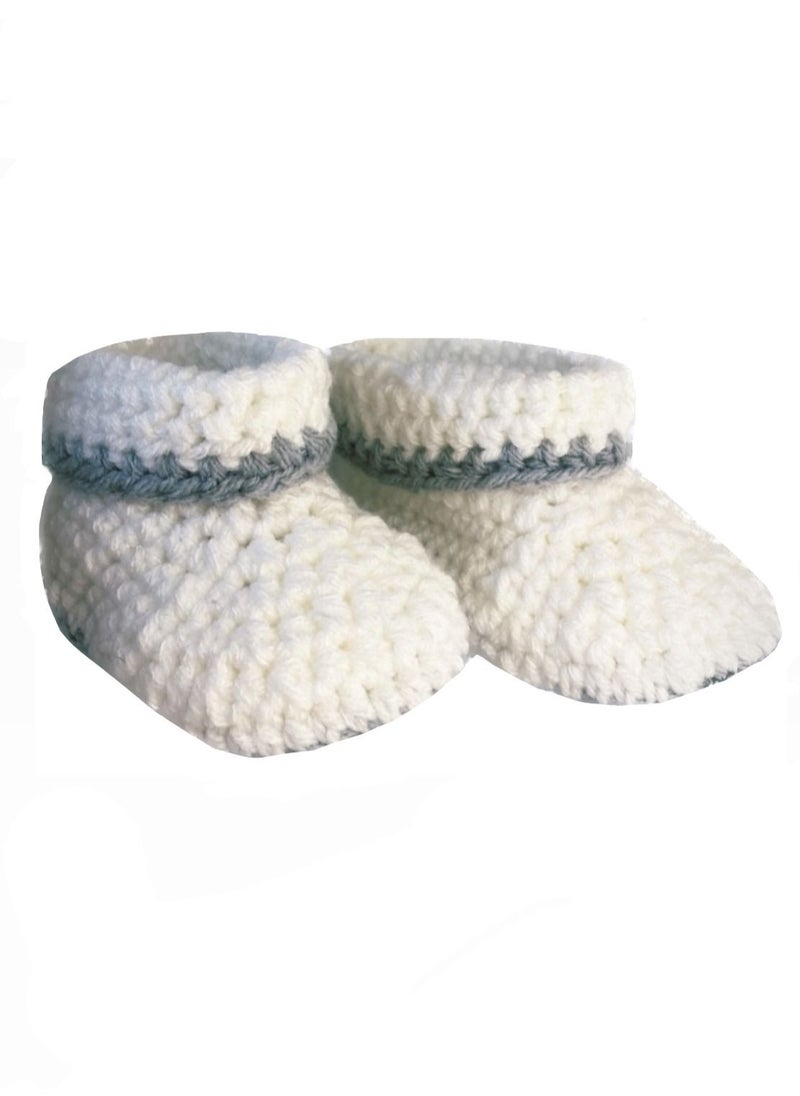 Pikkaboo - Pikkaboo Cuddles and Snuggles Crochet Baby Booties-White and Grey - Image 1