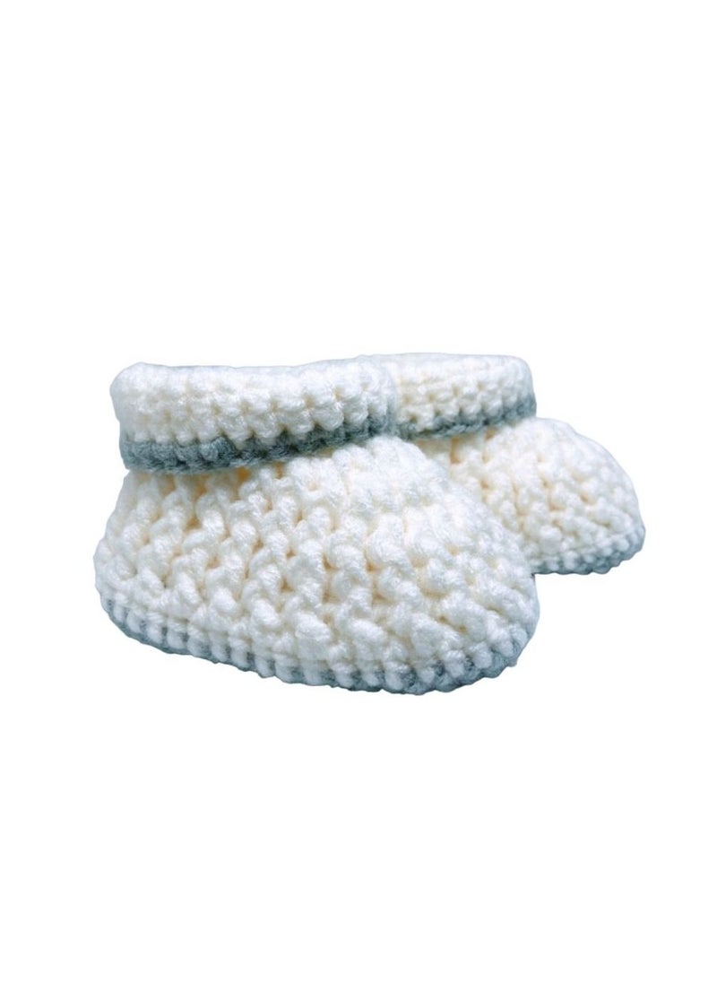 Pikkaboo - Pikkaboo Cuddles and Snuggles Crochet Baby Booties-White and Grey - Image 1