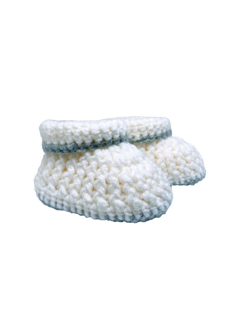 Pikkaboo - Pikkaboo Cuddles and Snuggles Crochet Baby Booties-White and Grey - Image 1