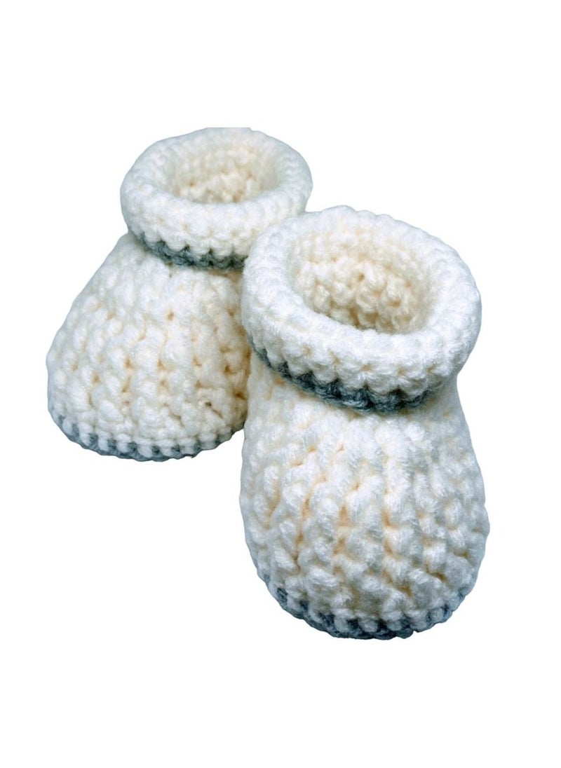 Pikkaboo - Pikkaboo Cuddles and Snuggles Crochet Baby Booties-White and Grey - Image 1