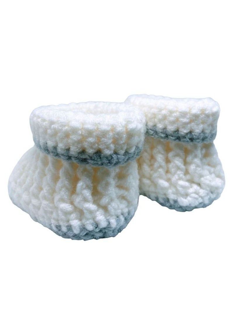 Pikkaboo - Pikkaboo Cuddles and Snuggles Crochet Baby Booties-White and Grey - Image 1