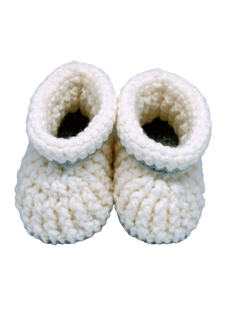 Pikkaboo - Pikkaboo Cuddles and Snuggles Crochet Baby Booties-White and Grey - Image 1