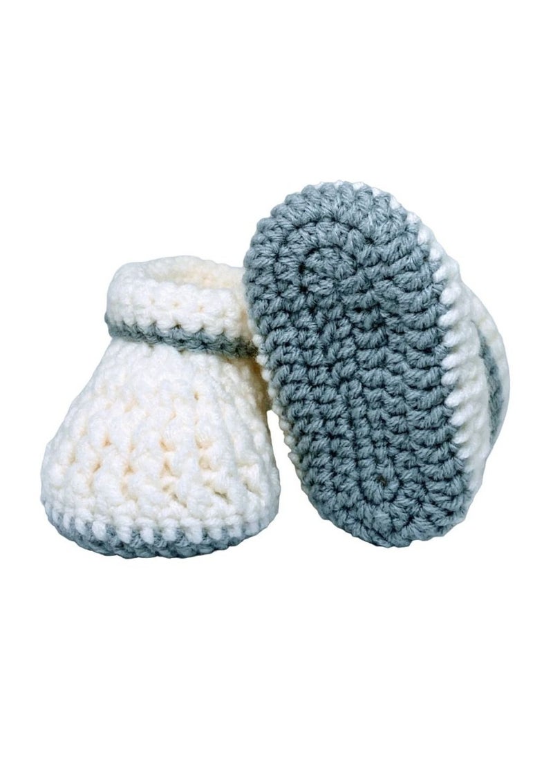 Pikkaboo - Pikkaboo Cuddles and Snuggles Crochet Baby Booties-White and Grey - Image 1