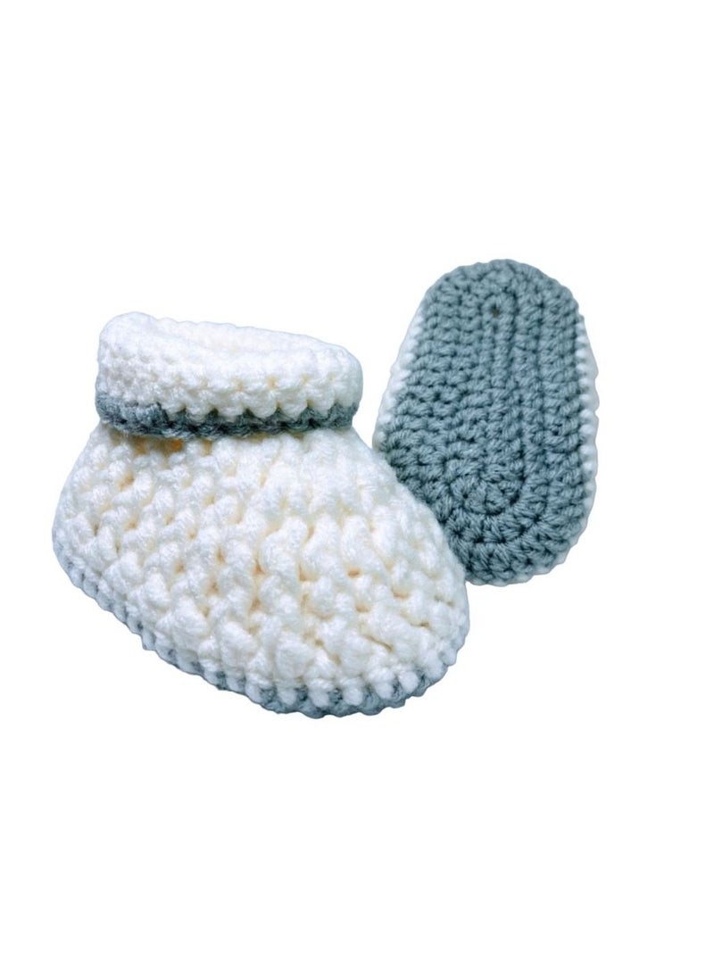 Pikkaboo - Pikkaboo Cuddles and Snuggles Crochet Baby Booties-White and Grey - Image 1
