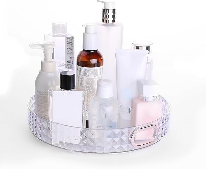 ROWNYEON Rotating Makeup Organiser360Spinning Skincare Organiser Tray Perfume Stand Organiser Storage BoxCosmetic Toiletries Beauty Organisers for VanityBathroomDressing table Clear