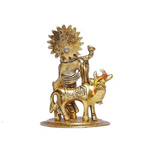 KridayKraft Lord Krishna with Cow Metal Statue,Krishna Murti Playing Flute for Temple Pooja,Decor Your Home,Office & Gift Your Relatives,Showpiece Figurines,Religious Idol - Image 5