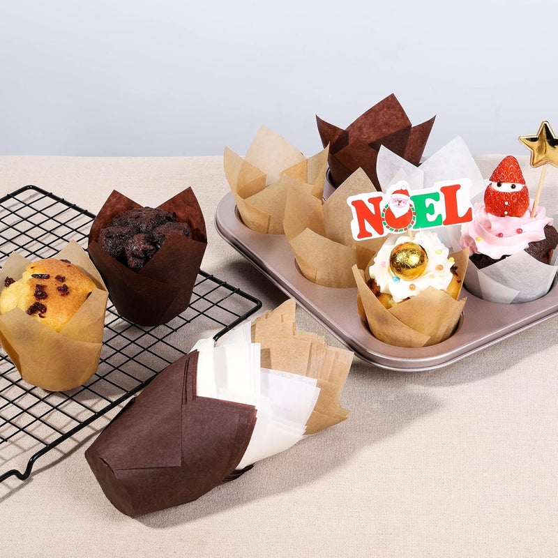 Bake Choice Nordic Paper 200pcs Tulip Cupcake Liners for Baking Cups EU Parchment paper Standard Size Tulip Muffin Liners, Cupcake Wrapper, Brown, White, Unbleached Natural for Party, Christmas - Image 4