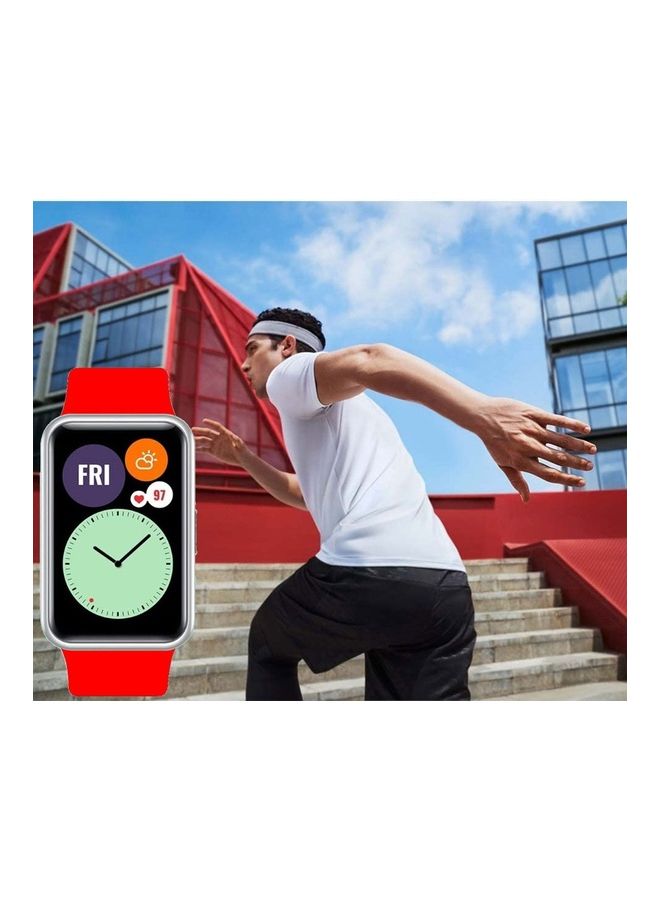 NIBEMINENT Adjustable Silicone Sport Watch Bands Replacement Wristband Compatible With Huawei Fit 2 Strap Red - Image 5