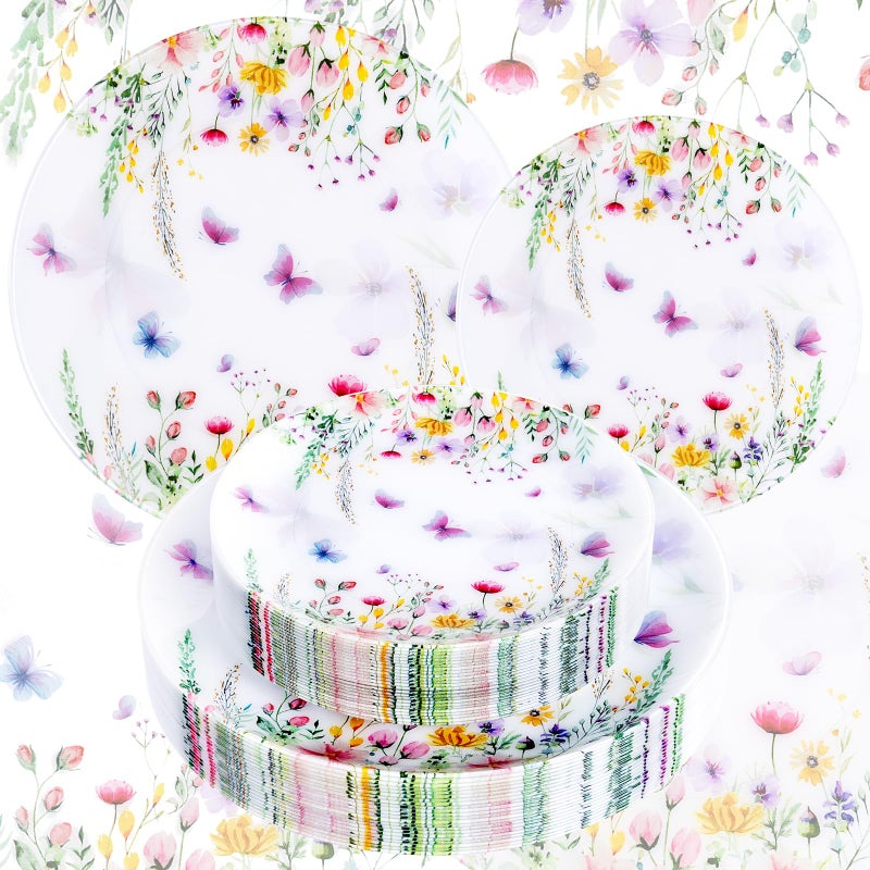 Joyido 60PCS Wildflower Plates Disposable - Floral Plastic Plate - Colorful Spring Party Plate Decorative Include 30 Dinner & 30 Dessert Plates for Bridal Shower Birthday Tea Party - Image 1