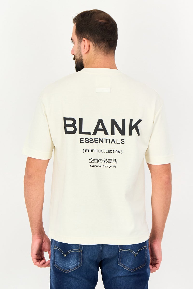 Blank Essentials Men Crew Neck Short Sleeve Graphic Print T-Shirt, Off White - Image 3