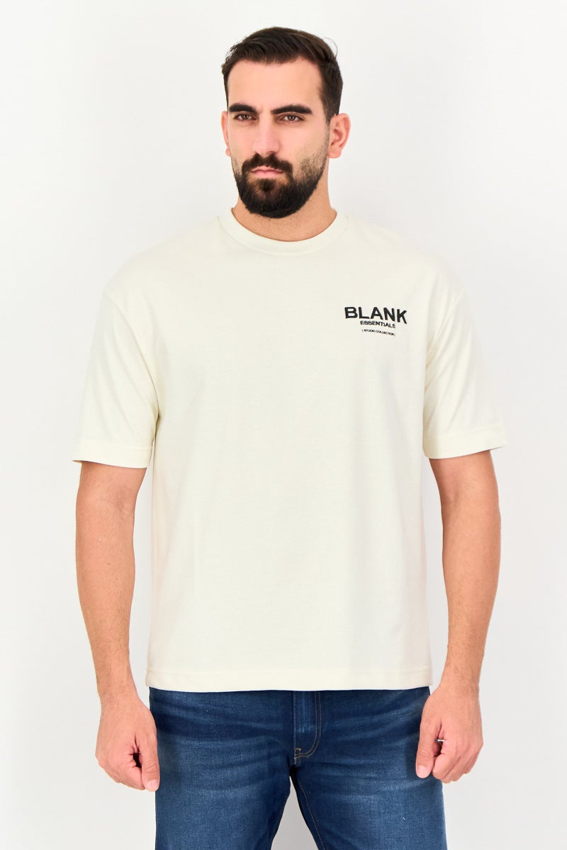 Blank Essentials Men Crew Neck Short Sleeve Graphic Print T-Shirt, Off White - Image 1