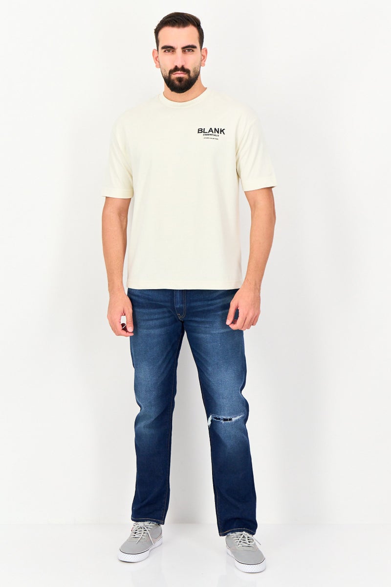 Blank Essentials Men Crew Neck Short Sleeve Graphic Print T-Shirt, Off White - Image 4