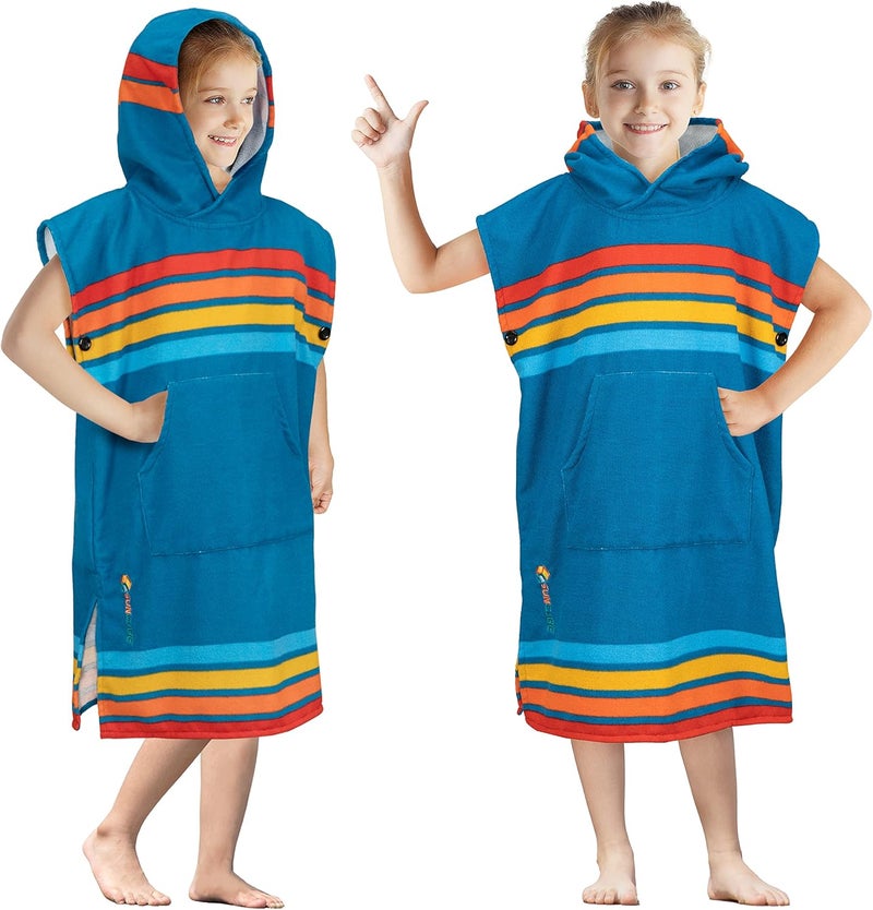 Suncube Kids Changing Robe Surf Poncho, Kids Beach Towels for Teens, Microfiber Hooded Wearable Swim Towel Boys Girls Teenagers, Sunset Blue, Teens (8-12) - Image 1