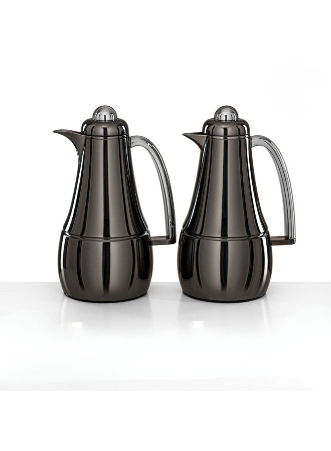 Almarjan Luxury Vacuum Flask Set 2-Piece Coffee & Tea Thermos – Glossy Gunmetal Finish - Image 2