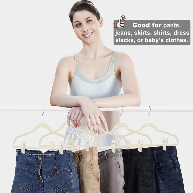 Tofiigrem Velvet Hanger Clips For Velvet Hangers - 20 Pcs Beige Non-Slip Velvet Clip For Pants Suit Skirt Hanger  Strong Velvet Clips Fit For Ivory Velvet Hangers - Image 4
