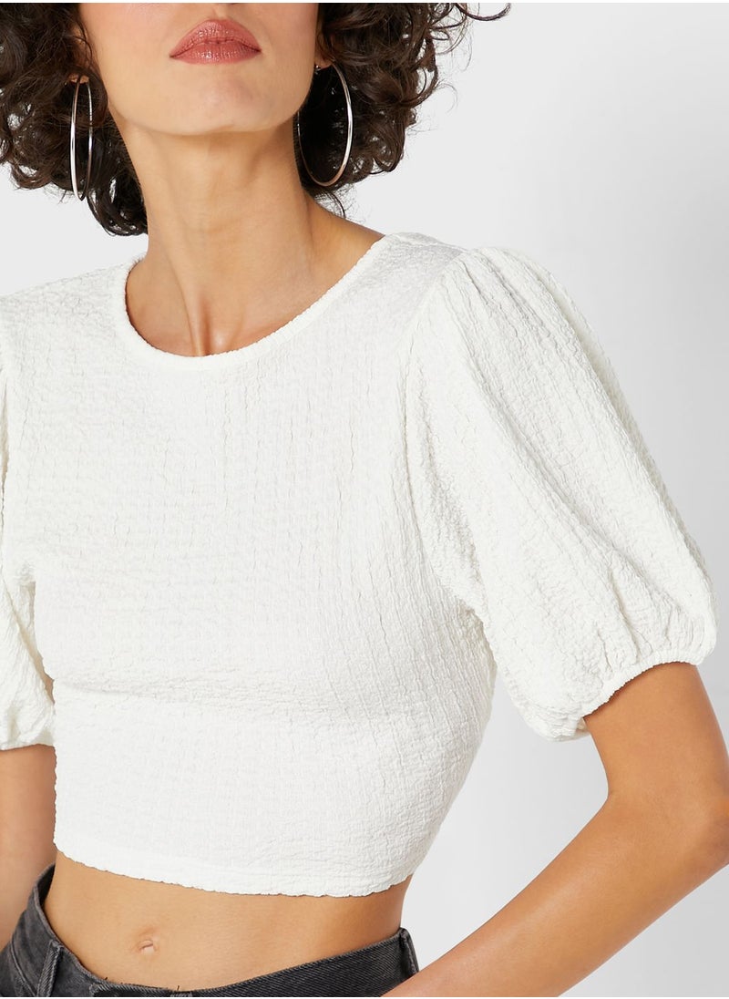 TOPSHOP - Puff Sleeve Tie Detail Crop Top - Image 1
