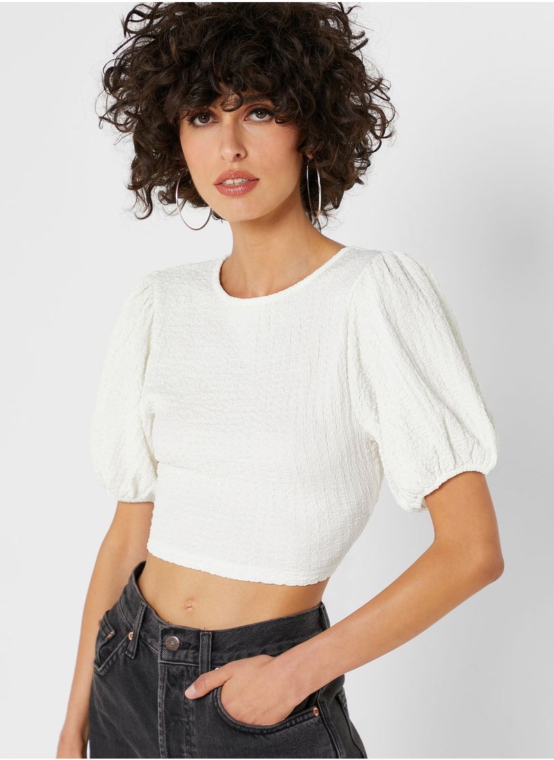 TOPSHOP - Puff Sleeve Tie Detail Crop Top - Image 1