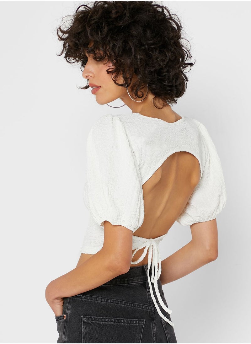 TOPSHOP - Puff Sleeve Tie Detail Crop Top - Image 1